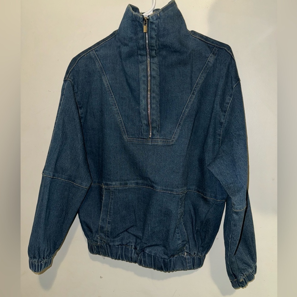 NWOT stretch Denim Cowl Neck Long Sleeve Top